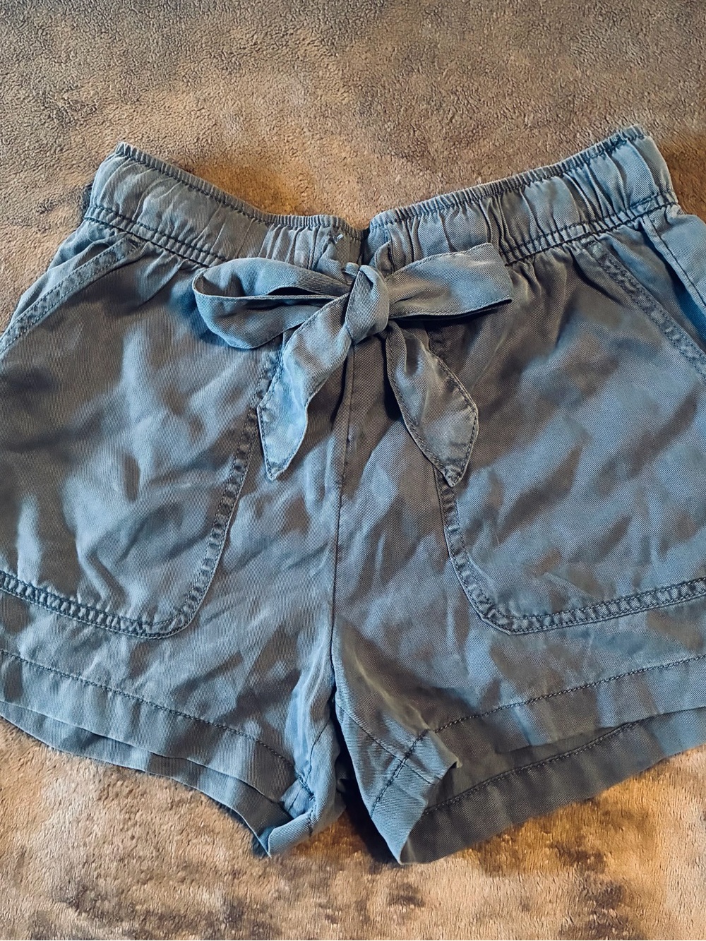 Woven Tie-Waist Women's Shorts in Blue Gray
